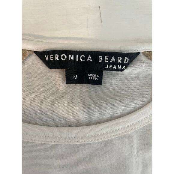 Veronica Beard Briana Embroidered Short-Puffed Sleeve Tee White & Light Khaki M - Picture 14 of 16